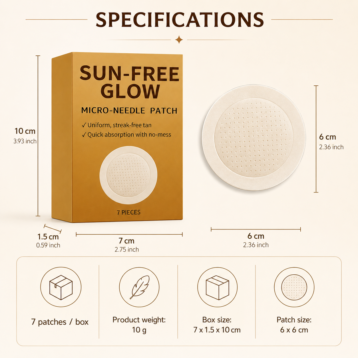 Sun-Free Glow Patch, 7 Pieces Round Micro-Tip Beauty Patches, Peel and Place Body Glow patch fes or Easy Routine Use, No-Mess Self-Tanning Patches Format for Travel, Daily Beauty and On-the-Go Care