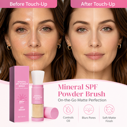 Mineral SPF 50 Powder Brush, 8g On-the-Go Sunscreen Powder Brush for Face, Soft-Matte Mineral Powder, Oil Control Touch-Up Brush,Portable Travel Size