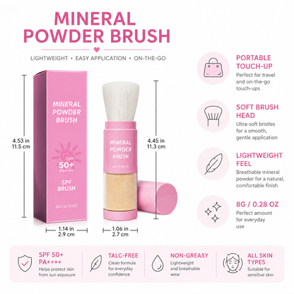 Mineral SPF 50 Powder Brush, 8g On-the-Go Sunscreen Powder Brush for Face, Soft-Matte Mineral Powder, Oil Control Touch-Up Brush,Portable Travel Size