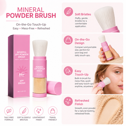 Mineral SPF 50 Powder Brush, 8g On-the-Go Sunscreen Powder Brush for Face, Soft-Matte Mineral Powder, Oil Control Touch-Up Brush,Portable Travel Size