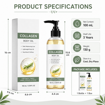 Collagen Body Oil, 100 mL / 3.38 fl oz Lightweight body OilCollagen BodyOil for Body & After Shower, Lightweight Moisturizing BodyOil for Women and Men (100ML-1PKCollagen Body Oil)