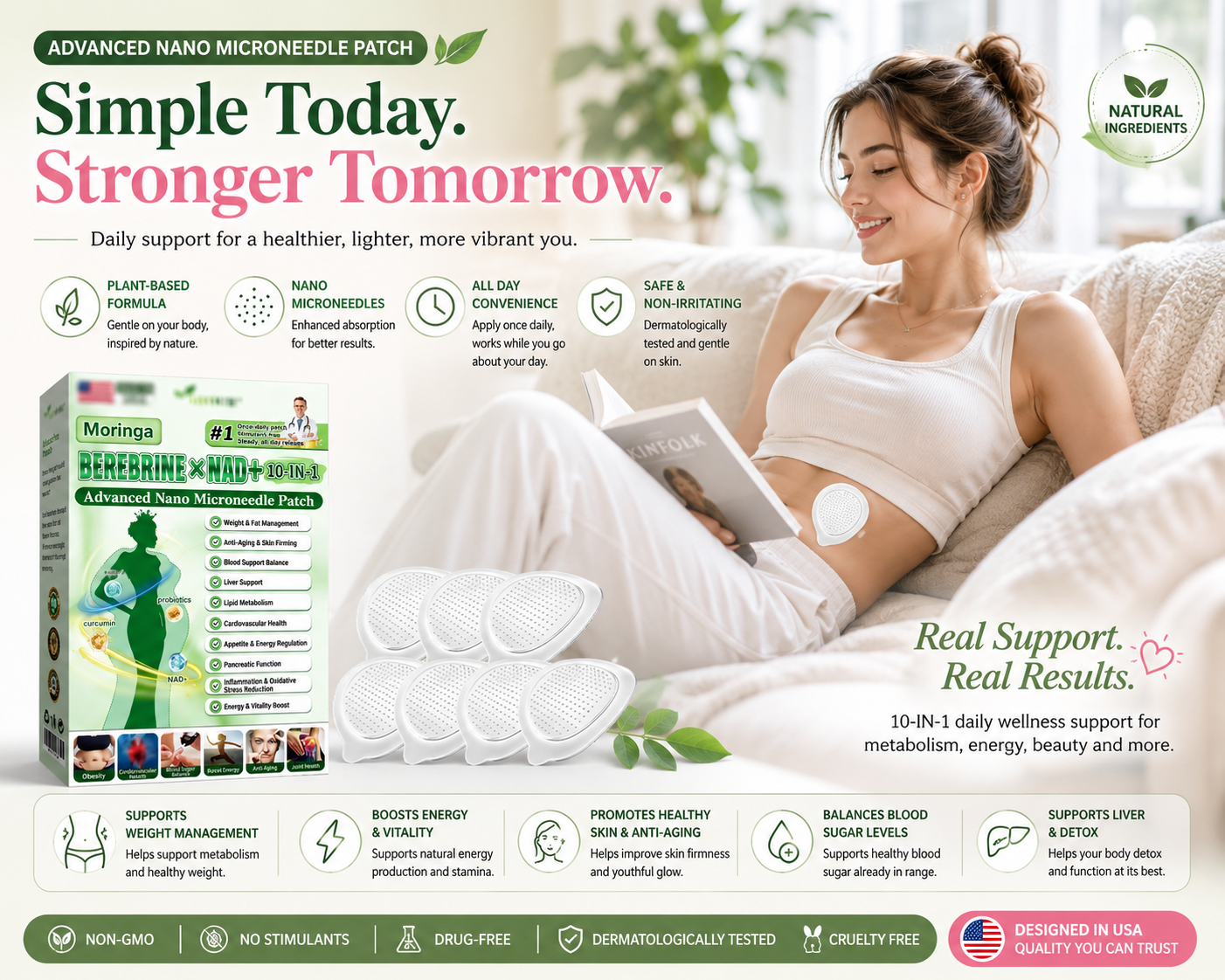 Moringa Patches - Professional Moringa 10-in-1 Nano Microdarts Patch, Gentle Natural Formula | Invisible Ultra-Thin Design | Suitable for All Skin Types